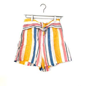 C&C California Shorts 100% Linen 10 High Rise Tie Waist Striped Side Zip